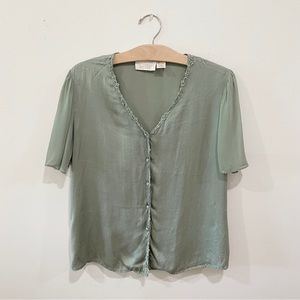 Victoria’s Secret | Vintage Gold Label Sage Green Button Down Pajama Top Blouse